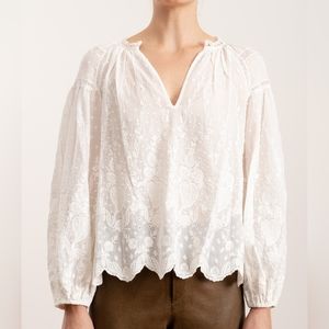 Ulla Johnson Harper Blouse Ivory Embroidered Eyelet Cottage Prarie Western 8